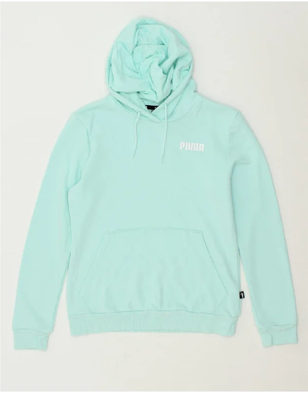 PUMA Womens Hoodie Jumper UK 10 Small Blue Cotton Cropped sweaters