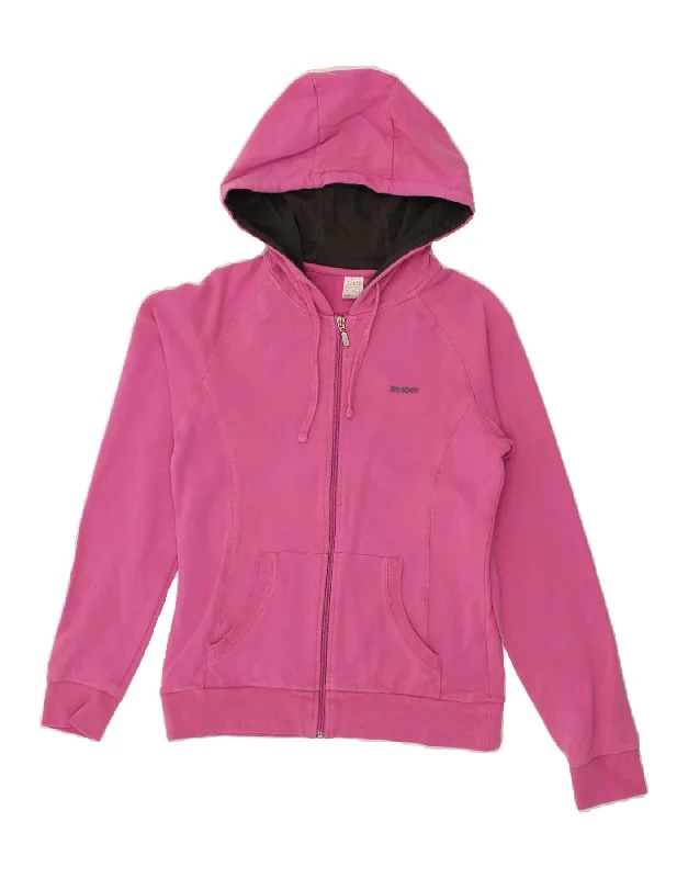 REEBOK Womens Zip Hoodie Sweater UK 12 Medium Pink Cotton Must-have sweaters for this season