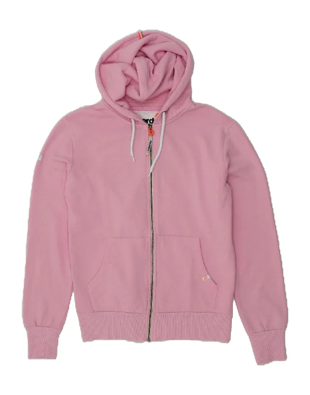 SUPERDRY Womens Oversized Zip Hoodie Sweater UK 10 Small Pink Cotton Cheap sweaters