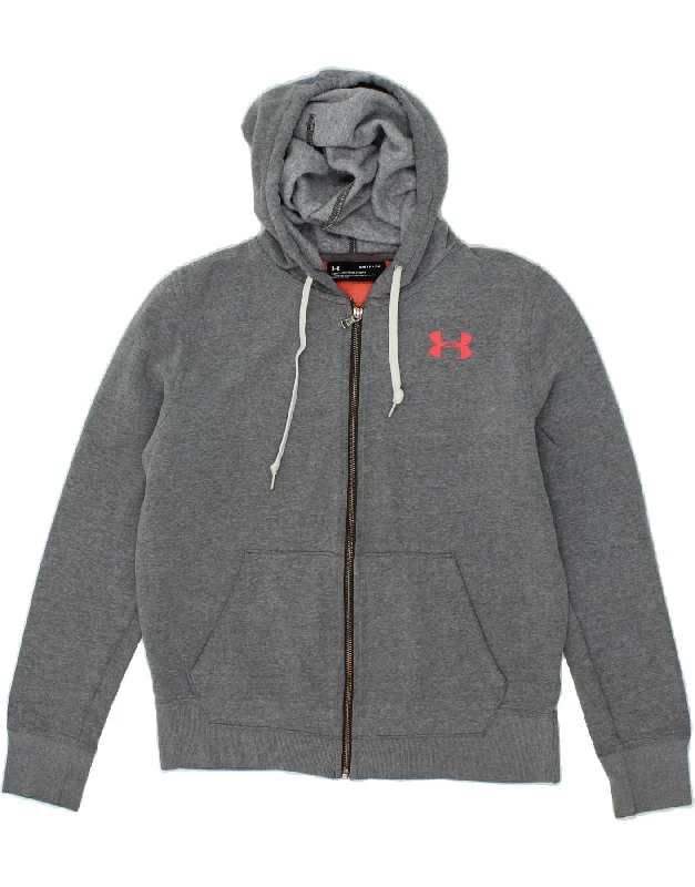 UNDER ARMOUR Womens Oversized Graphic Zip Hoodie Sweater UK 10 Small Grey Warmest sweaters for extreme cold