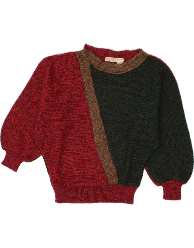 VINTAGE Womens Boat Neck Jumper Sweater UK 14 Medium Burgundy Colourblock Best sweaters for work