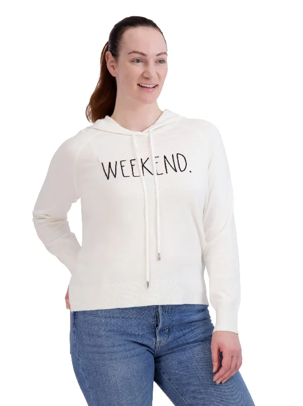 Women's "WEEKEND" Knit Pullover Hoodie Edgy sweaters