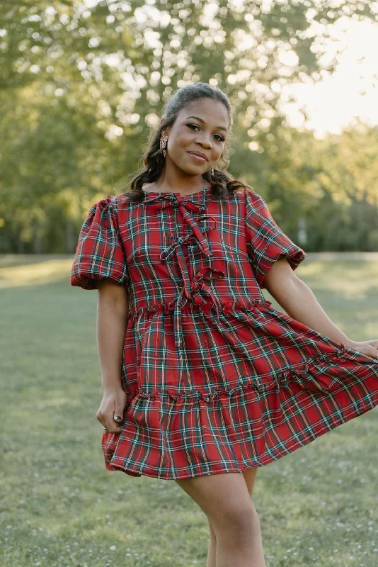 Red Plaid Bow Detail Mini Dress Urban Outfitters mini dresses