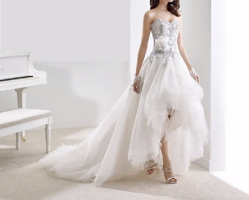 Exquisite Custom Made High Low Wedding Dresses Sweetheart Organza Short Front Long Back Bridal Gowns A-line Wedding Gown