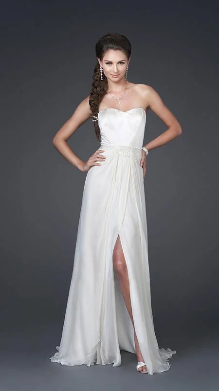 La Femme - 15586 Strapless Sweetheart Long Silk Gown with Front Slit Wedding Dress Set