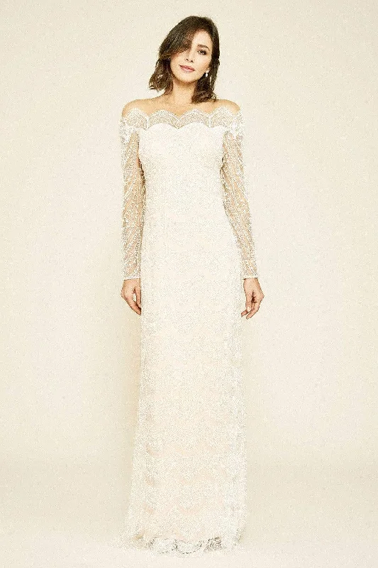 Tadashi Shoji - Bogan Long-Sleeve Embroidered Gown Strapless Bridal Dress