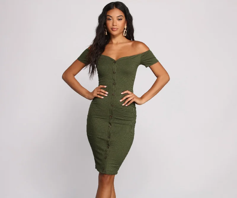 All Buttoned Up Off Graceful The Shoulder Midi Dress Cheap midi dresses