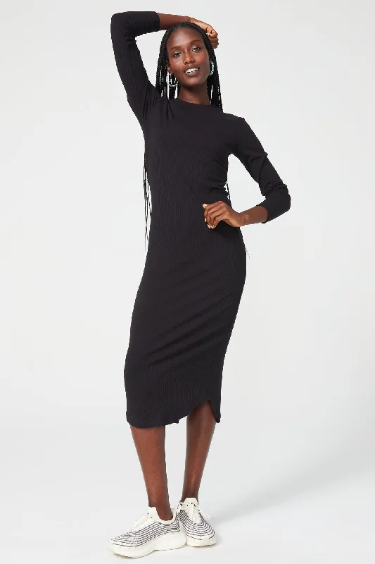 Long Sleeve Rib Dress in Black Graduation maxi dresses