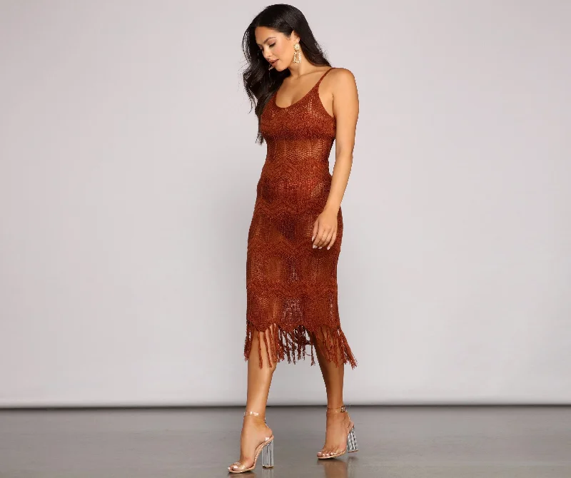 Boho-Chic Crochet Stylish Midi Dress Edgy midi dresses