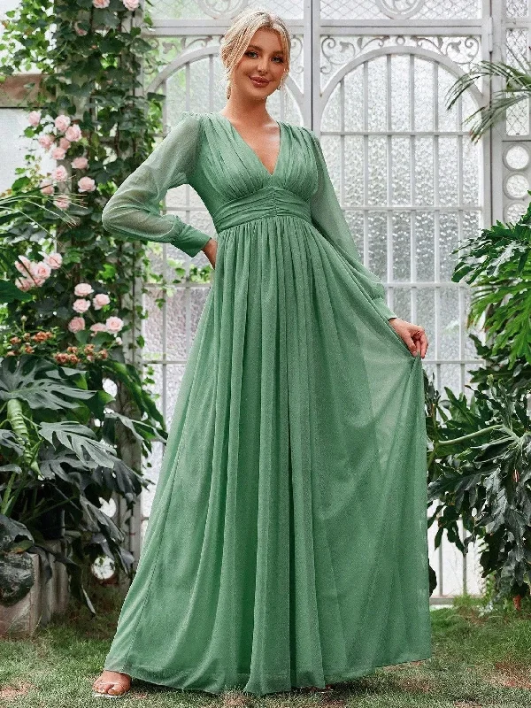 Elegant V Neck Ruched Waist Maxi Dresses High-end maxi dresses