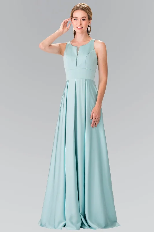 Elizabeth K - GL2365 Sleek Scoop Neck Long A-line Dress Silk maxi dresses