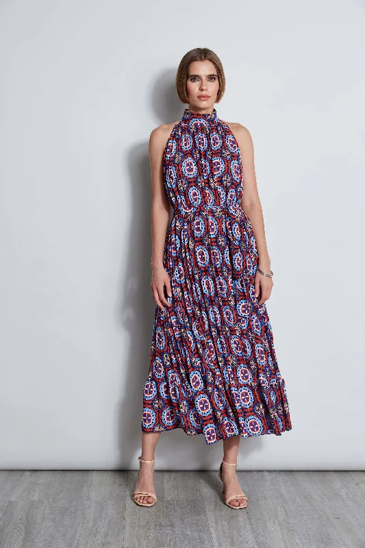 T-Tahari Pleated Print Halter Midi Dress Summer midi dresses