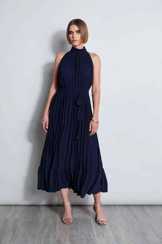 T-Tahari Pleated Halter Midi Dress Best midi dresses for tall women