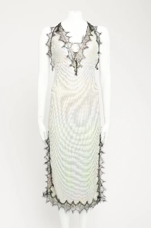 Iridescent Chainmail Preowned Eyelash Lace Midi Dress Must-have midi dresses for this season