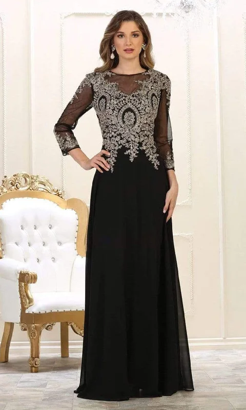 May Queen - MQ1549 Embroidered Long Sleeve Sheath Dress Glamorous maxi dresses