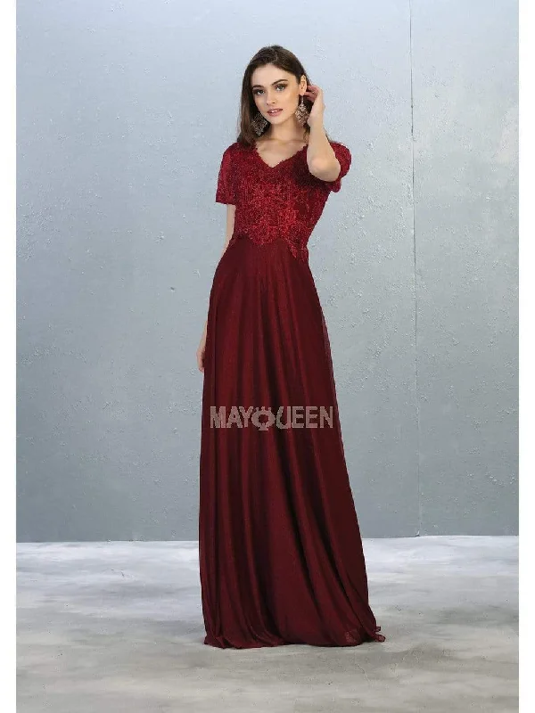 May Queen - MQ1794 Appliqued Short Sleeve Bodice Glitter Long Dress Must-have maxi dresses for this season