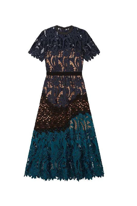 Black and Blue Prairie Guipure Midi Dress Strapless midi dresses