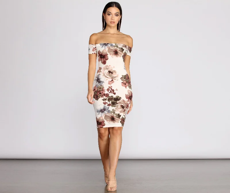 Painted In Stylish Florals Midi Dress Flowy midi dresses