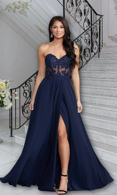 Strapless Sweetheart Sheer-Bodice Long Prom Dress Wedding guest maxi dresses