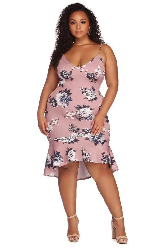 Plus Flow With Charming Floral Midi Dress Wedding guest midi dresses