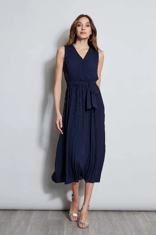 T-Tahari Pleated Faux Wrap Midi Dress Tiered midi dresses