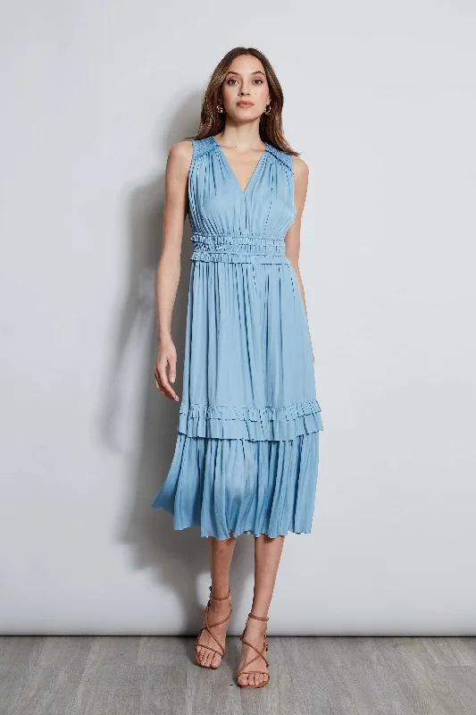 T-Tahari Smocked Sleeveless Midi Dress Fashion-forward midi dresses