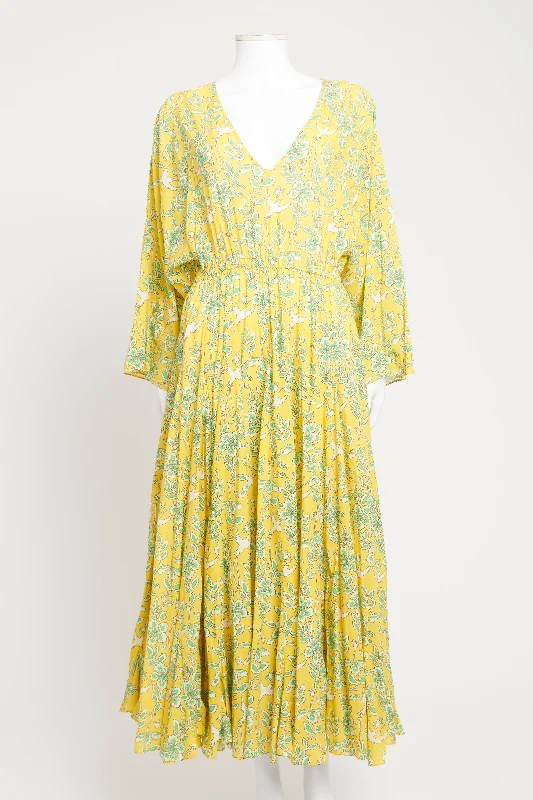 Yellow Cotton Preowned Emily Floral Print Midi Dress Long sleeve midi dresses