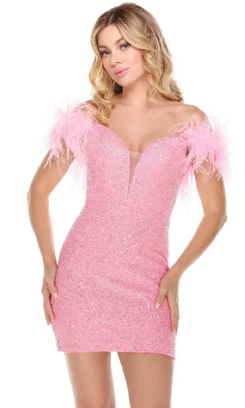 Alyce Paris 4556 - Feathered Sleeves Cocktail Dress Ruffled party dresses