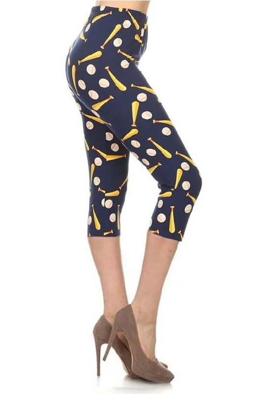 Baseball Printed, High Waisted Capri Leggings In A Fitted Style With An Elastic Waistband Graduation floral dresses