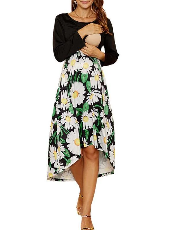 Seindeal Daisy Print Irregular Breast-feeding High-low Nursing Maternity Dress Boohoo floral dresses