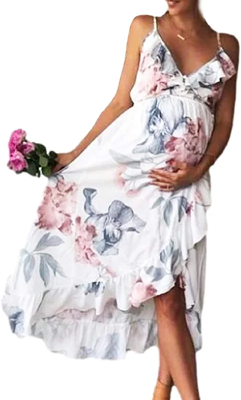 Seindeal Women's Floral Print V Neck Maternity Ruffle Cami Dress Pregnancy Dress Casual for Baby Shower or Photoshoot Plus size floral dresses