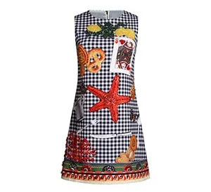 Runway Vintage Houndstooth Short Dress Women's luxurious Beading Diamonds Starfish Poker Cards Print Sleeveless Dress Versatile floral dresses for all occasions