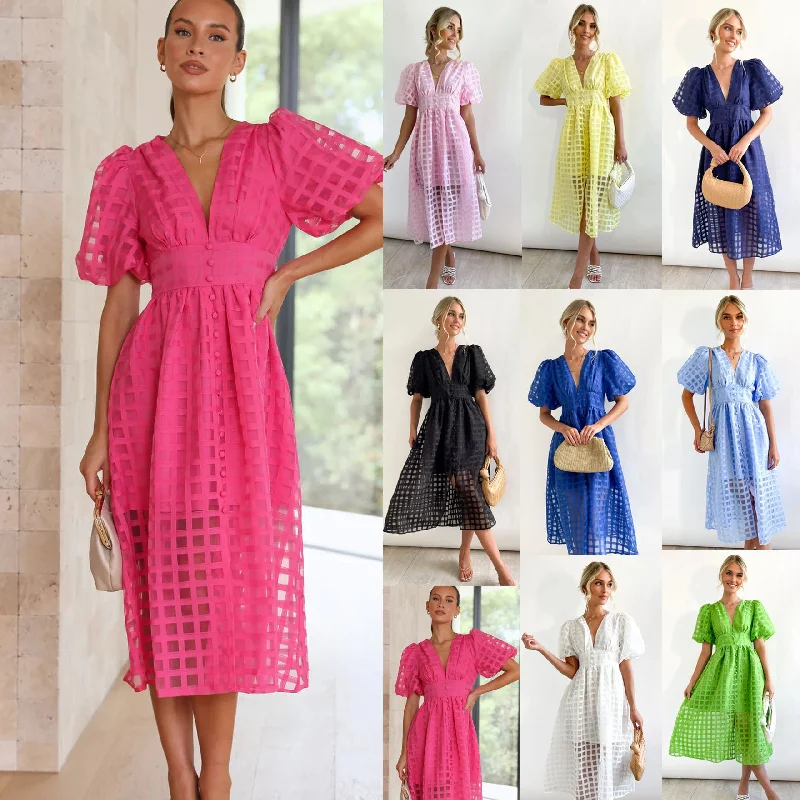 Fashion Multi-color Lantern Sleeve Dress High-end unclassified dresses