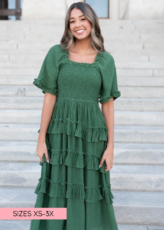 Korin Green Ruffle Tiered Dress Sexy unclassified dresses