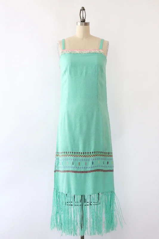 Seafoam Folk Flapper Dress XS Ruffled unclassified dresses