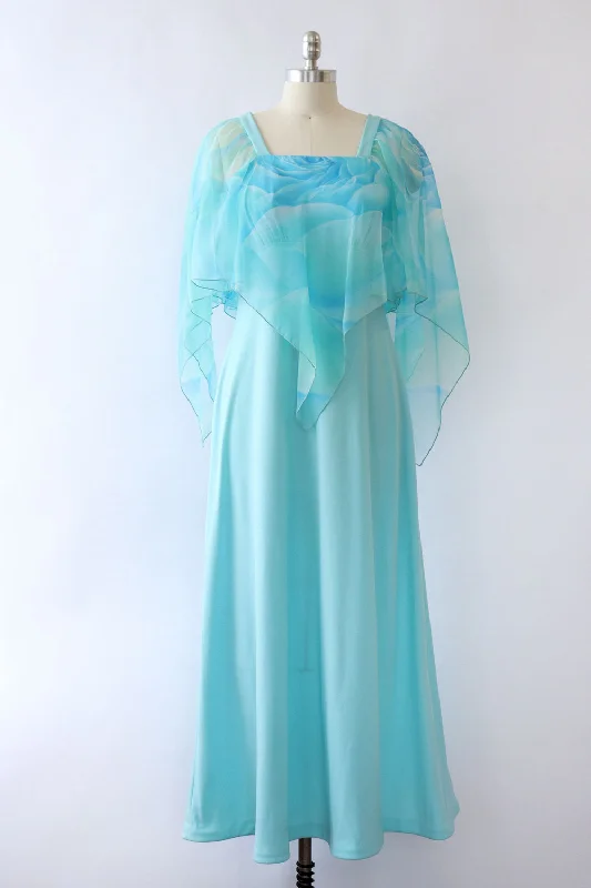 Sky Blue Chiffon Cape Dress M Preppy unclassified dresses