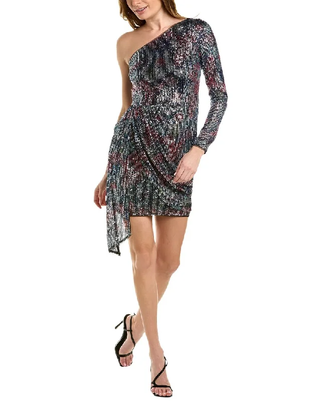 Aidan Mattox Printed Sequin Mini Dress Soft Pleated Skirt