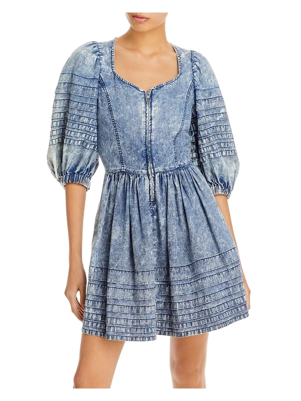 Dylan Womens Chambray Short Mini Dress Boho Mini Skirt