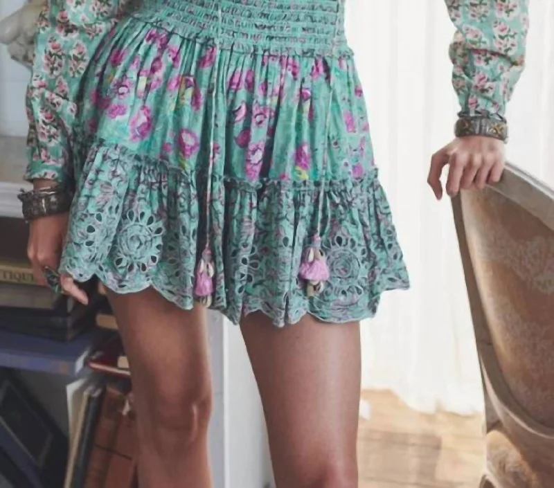 Hera Mini Dress in Mint Macaron Pleated Denim Skirt