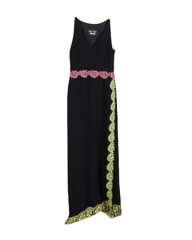 Boutique Moschino Lace Trimmed Maxi Dress in Black Triacetate Layered Maxi Skirt