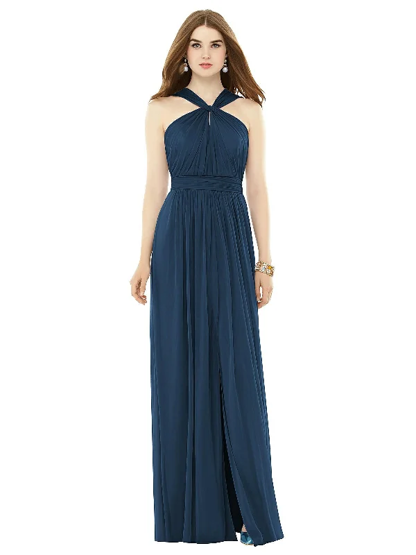 Maxi Chiffon Knit Halter Neck Dress Button-front Maxi Skirt