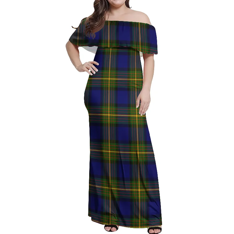 Moore Tartan Off Shoulder Long Dress Maxi Skirt Outfit