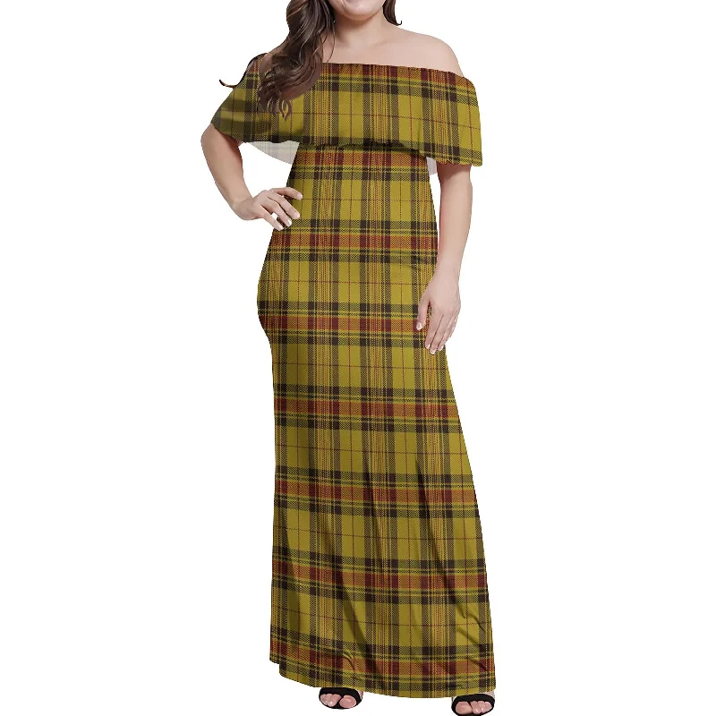 Morgan of Wales Tartan Off Shoulder Long Dress Fitted Maxi Skirt