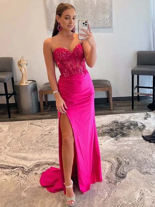 Sheath Strapless Sweetheart Long Prom Dress with Slit Soft Flow Maxi