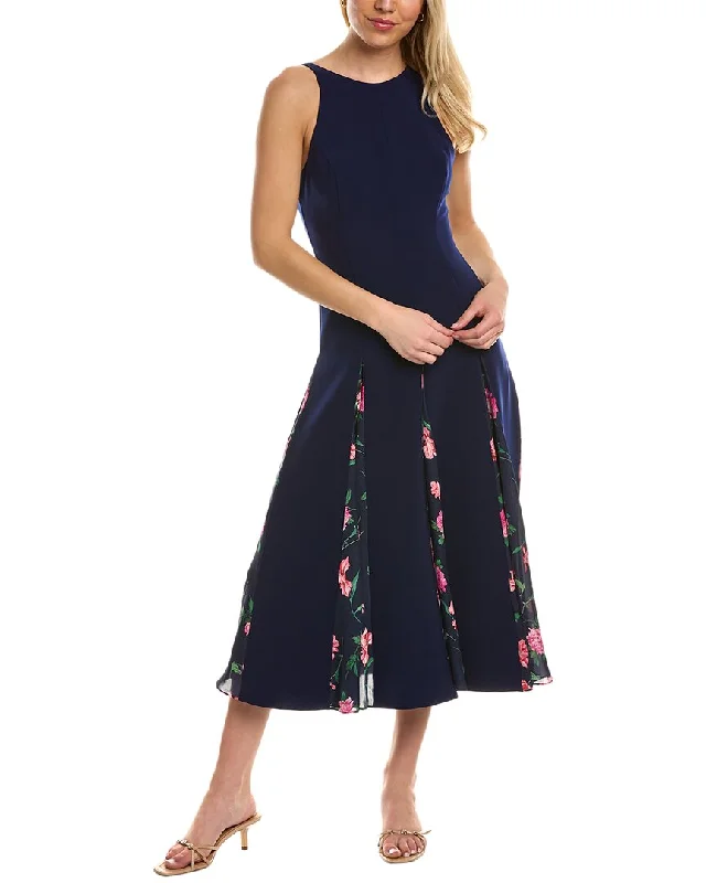 Carolina Herrera Halter Godet Silk Midi Dress Soft Denim Midi