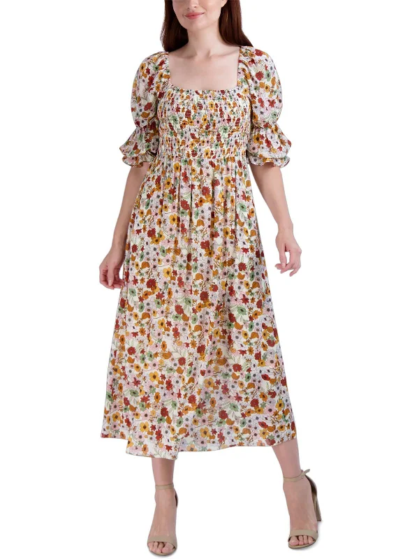 Womens Smocked Long Midi Dress Slim Midi Skirt