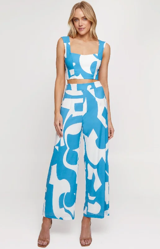 Abstract Contrast Print Set with Top & Pants