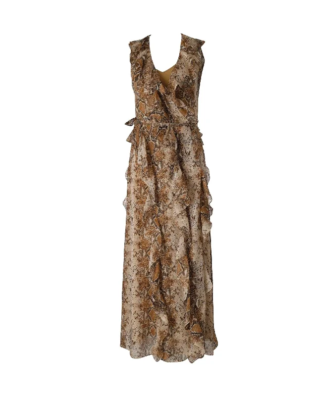 Diane Von Furstenberg Lacey Python-print Wrap Dress in Brown Silk Lace Dress Summer