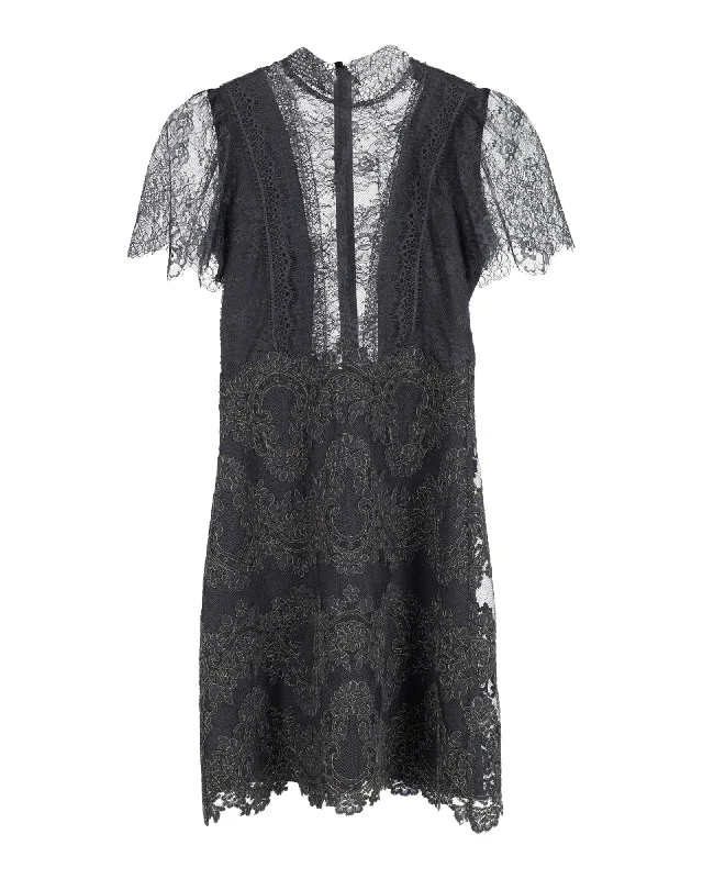 Sandro Paris Poetry Lace Dress in Black Polyester Lace Party Gown