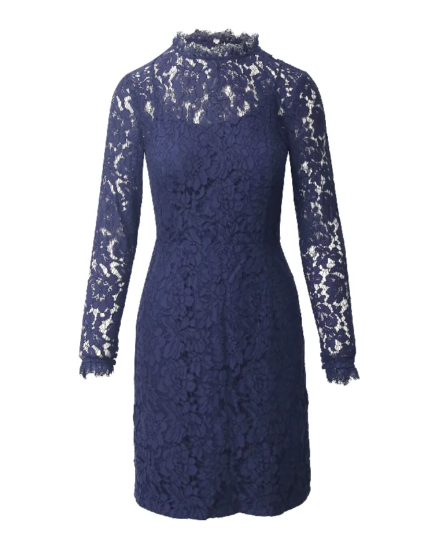 Temperley London Lace Sheath Dress in Navy Blue Cotton Lace Dress Glam